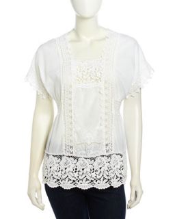 Short Sleeve Lace Voile Tee, White