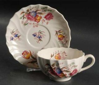Spode Antoinette Flat Cup & Saucer Set, Fine China Dinnerware   Florals, Swirl E