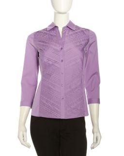 Angled Plisse Button Front Blouse, Pale Amethyst