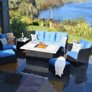 Monaco All Weather Wicker Conversation Set with Fire Pit Multicolor   XSR1264