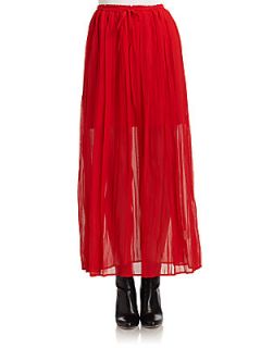 Oak Silk Chiffon Pleated Skirt   Gypsy Red