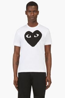 Comme Des Garons Play White Heart Print Logo T_shirt