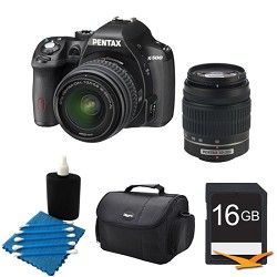 Pentax K 500 Digital SLR Camera Zoom Kit w/ DAL 18 55mm & 50 200mm Lens BLK 16GB