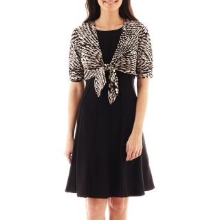 Solid Dress with Tie Front Jacket   Petite, Black