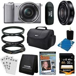 Sony a5000 Compact Interchangeable Lens Camera Silver 16 50mm & 20mm F2.8 Lens B