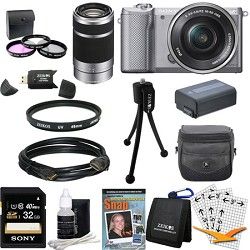 Sony a5000 Compact Interchangeable Lens Camera Silver 16 50mm & 55 210mm Lens Bu