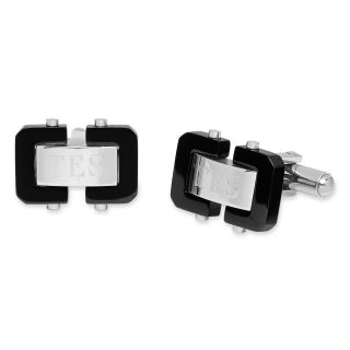 Personalized Two Tone Stainless Steel Cuff Links, Black/Silver, Mens