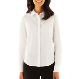 LIZ CLAIBORNE Long Sleeve Button Front Shirt, White