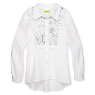 DREAMPOP by Cynthia Rowley Sequined Front Woven Shirt   Girls 6 16, White, Girls