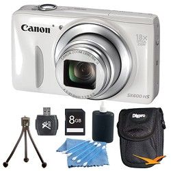 Canon PowerShot SX600 HS 16.1MP 18x Zoom 3 inch LCD White Kit