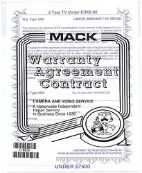 Mack On Site Three Year Extended Warranty Certificate (TVs up to $7500)**1053*