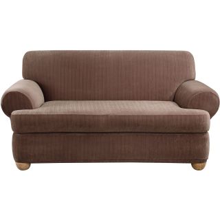 Sure Fit Stretch Pinstripe 2 pc. T Cushion Loveseat Slipcover, Chocolate (Brown)