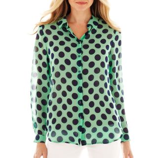 LIZ CLAIBORNE Long Sleeve Button Front Dot Blouse   Tall, Spring Bud Multi