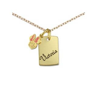 Disney Girls Minnie Mouse Charm & Personalized Name Dog Tag Necklace, Yellow,