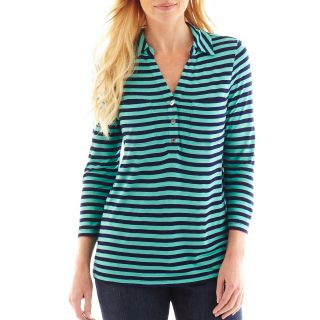 LIZ CLAIBORNE Long Sleeve Striped Knit Tunic Top   Talls, Waterfall Multi,