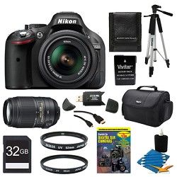 Nikon D5200 DX Format Black Digital 32GB SLR Camera 18 55mm And 55 300VR Lens Bu