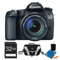Canon EOS 70D Digital SLR Camera and EF S 18 135mm Lens 32GB Bundle