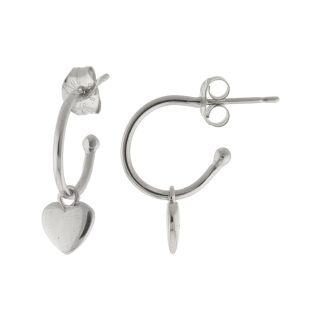 Bridge Jewelry Silver Plated Puff Heart Charm Hoop Earrings