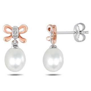 Pearl Earrings, Diamond Accent Cultured Freshwater, White, Womens