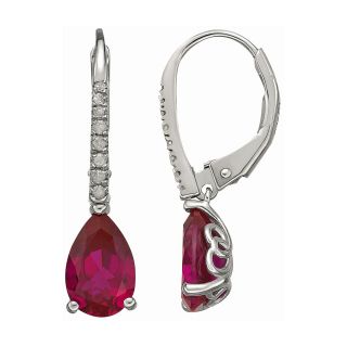 Lab Created Pear Cut Ruby Earrings Sterling, Womens