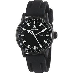 Wenger Mens PVD Commando Day Date XL Watch   Black Dial/Black Silicone Strap