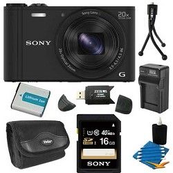 Sony DSC WX350/B Black Digital Camera 16GB Bundle