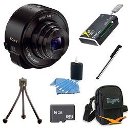 Sony DSC QX10/B Smartphone attachable lens style camera (Black) 16GB Bundle