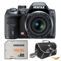 Pentax Black X 5 16MP 26x Zoom Megazoom Digital Camera 16 GB Card and Case Bundl