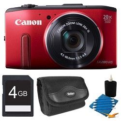 Canon PowerShot SX280 HS Red Digital Camera 4GB Bundle