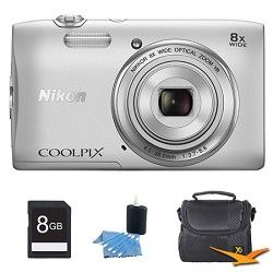 Nikon COOLPIX S3600 20.1MP 2.7 LCD Digital Camera with 720p HD Video Silver Kit