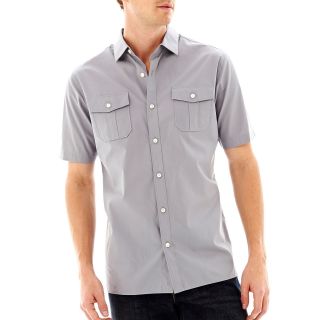 CLAIBORNE Short Sleeve Button Front Shirt, Nickel, Mens