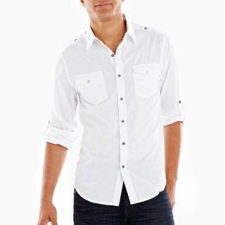 Chalc Solid Woven Shirt, White, Mens