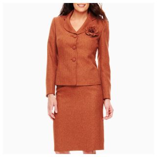 Le Suit Herringbone Skirt Suit, Rust, Womens