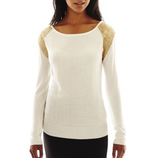Bisou Bisou Long Sleeve Sequined Sweater, Gold, Womens