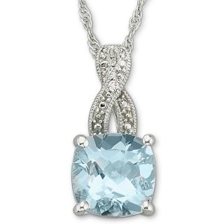 Aquamarine & Diamond Accent Pendant, White, Womens