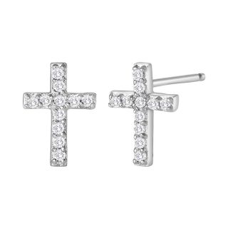 1/10 CT. T.W. Diamond Mini Cross Earrings, Womens