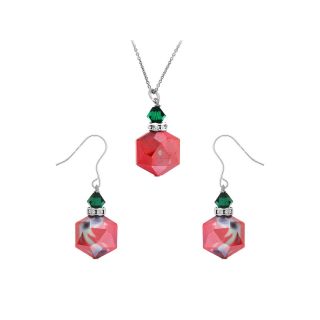 Bridge Jewelry Red & Green Glass Faceted Bead Pendant & Earrings Set