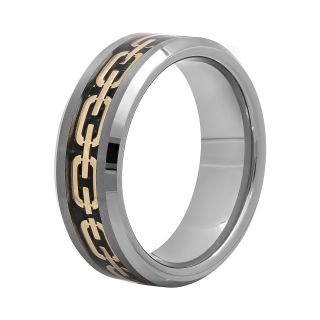 Mens 8mm Comfort Fit Chain Inlay Tungsten Wedding Band, Two Tone