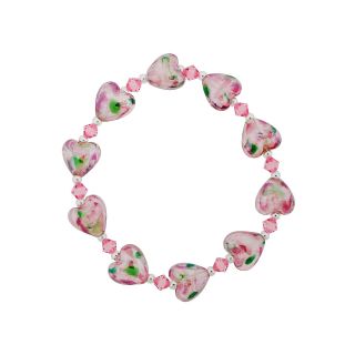 Bridge Jewelry Pink & Green Glass Heart Bead Bracelet
