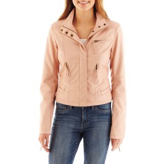 Faux Leather 5 Zip Jacket, Nude, Womens