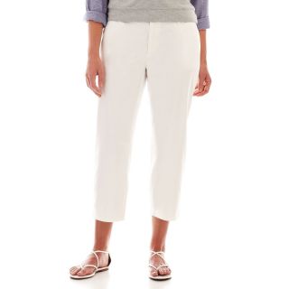 Flat Front Twill Cropped Pants Plus, White, Womens