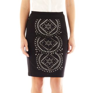 Worthington Lace Inset Pencil Skirt, Black