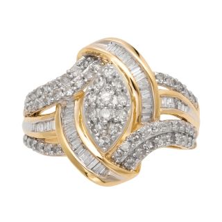 1 CT. T.W. Diamond 10K Yellow Gold Cluster Cocktail Ring, Womens