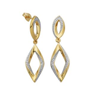 14K Gold over Sterling Diamond Accent Diamond Shaped Earrings, Womens
