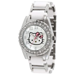 Hello Kitty Rhinestone & Fashion Link Bracelet Watch, Silver, Womens