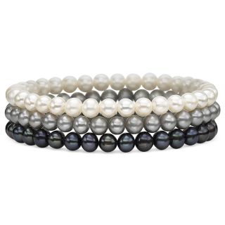 3 Pc. Cultured Freshwater Pearl Stretch Bracelet, Black/White/Grey, Womens