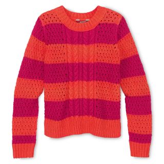ARIZONA Mixed Stitch Striped Sweater   Girls 6 16 and Plus, Hot Coral Stripe,