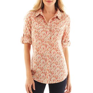 St. Johns Bay St. John s Bay Rolled Sleeve Camp Shirt   Tall, Coral Floral a