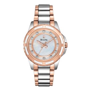 Bulova Womens Two Tone Mother of Pearl Diamond Accent Watch
