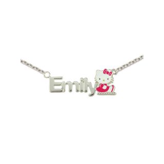 Girls Sterling Silver & Enamel Hello Kitty Personalized Name Necklace, White,